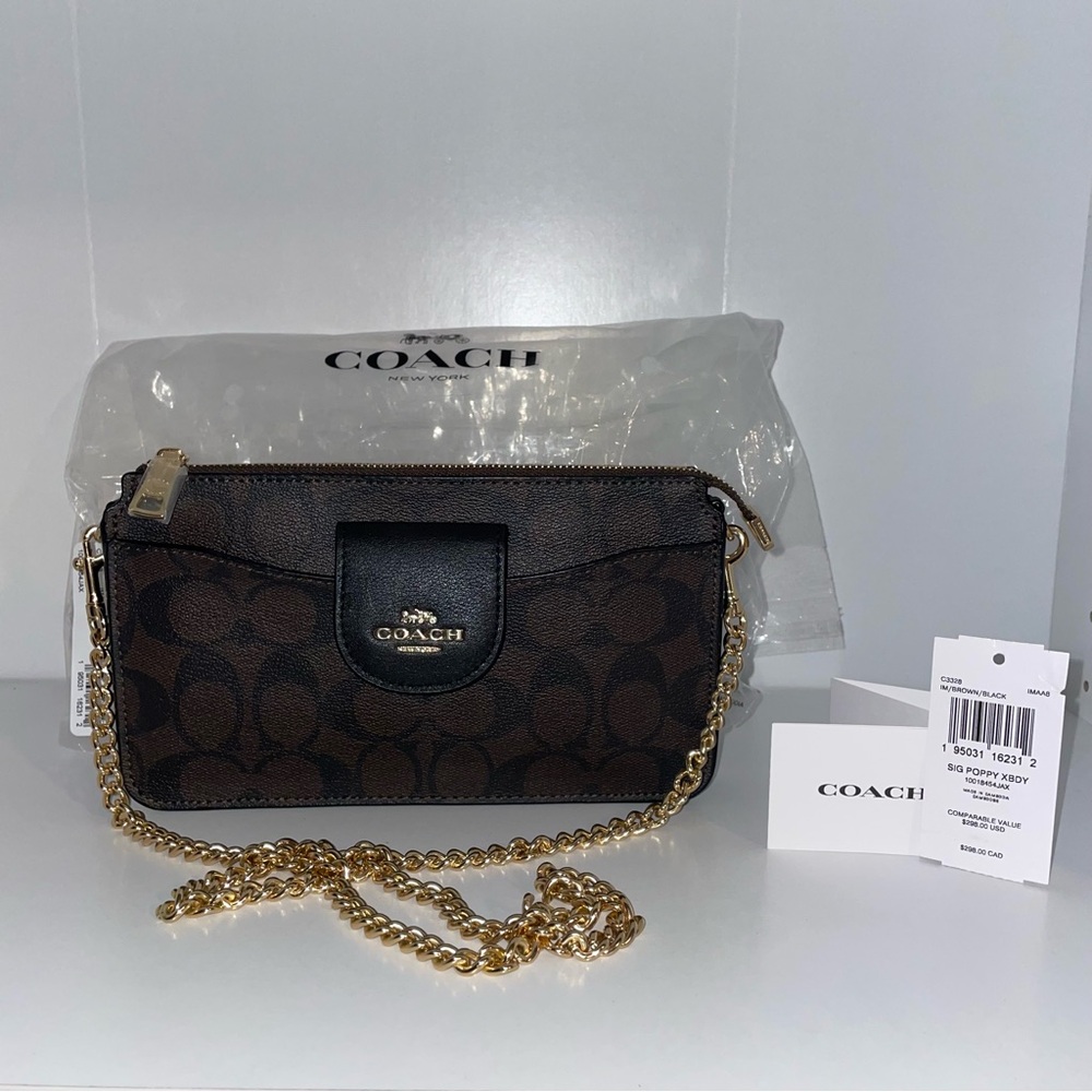 New Coach Brown Poppy Crossbody with Chain (NO CARD CASE)